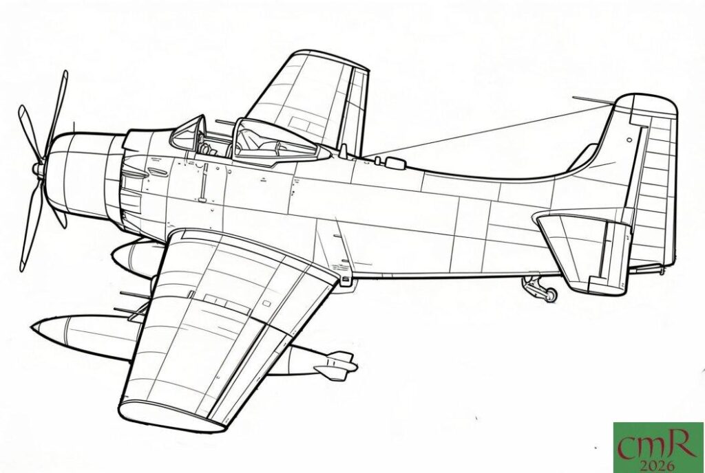 Technical overall line drawing showing the left side of a Douglas AD/A-1 Skyraider
