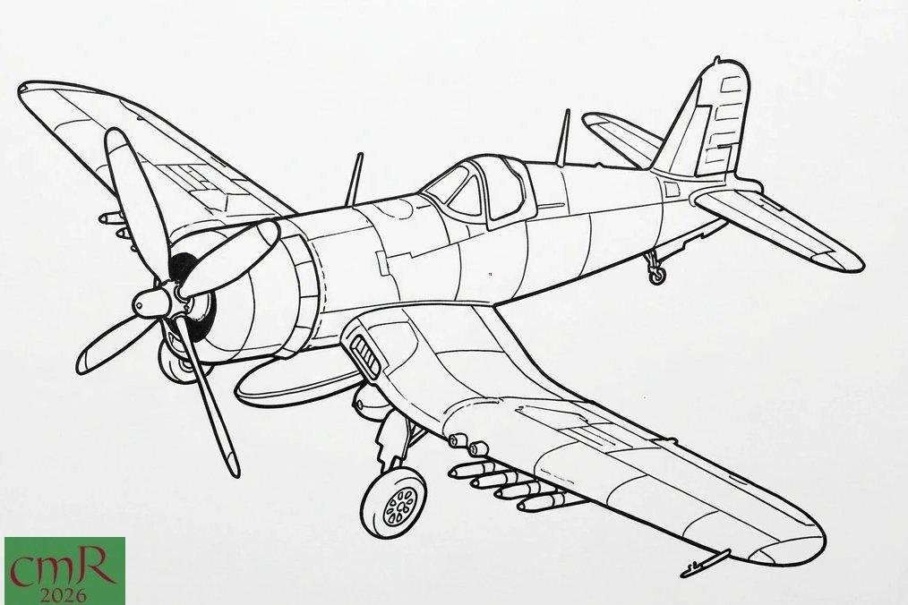 Vought F4U Corsair line art drawing