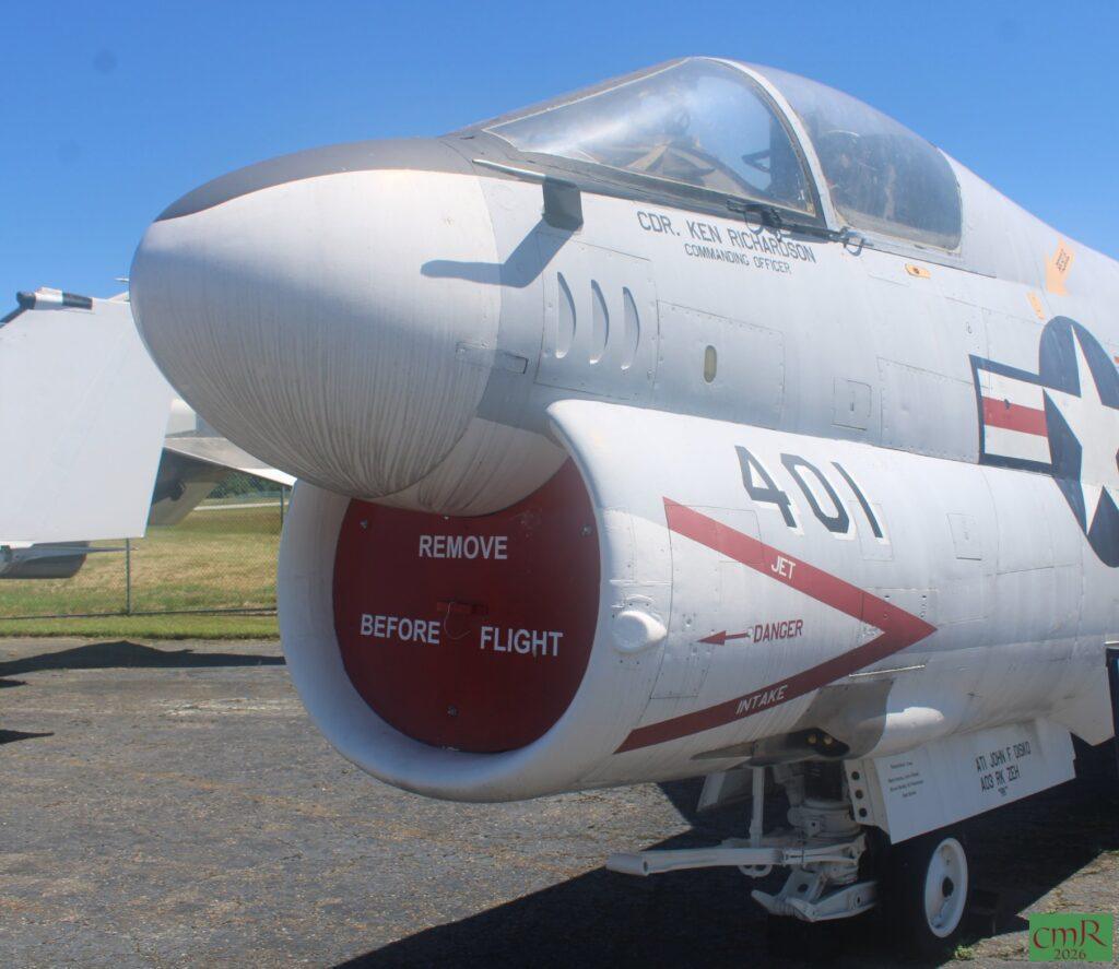 Front quarter view of the nose of an A-7E Corsair II